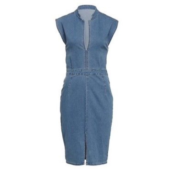 COTTON ON DENIM SPLIT DRESS W/PLUNGING NECKLINE 8 - Picture 1 of 7